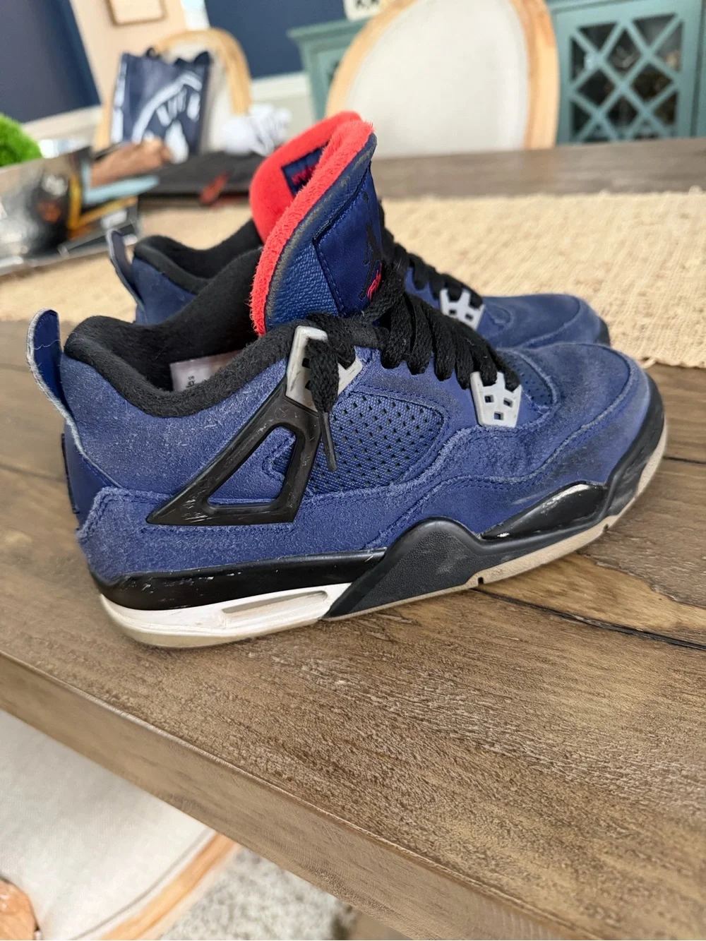 Jordan Kids Navy Blue and Red Suede Sneakers